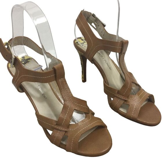 Donald J Pliner Womens Marlo T-Strap Heels Leather Sandals Brown 6.5M - Picture 1 of 14